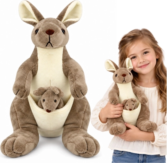 Cangura di peluche con cucciolo 30 cm