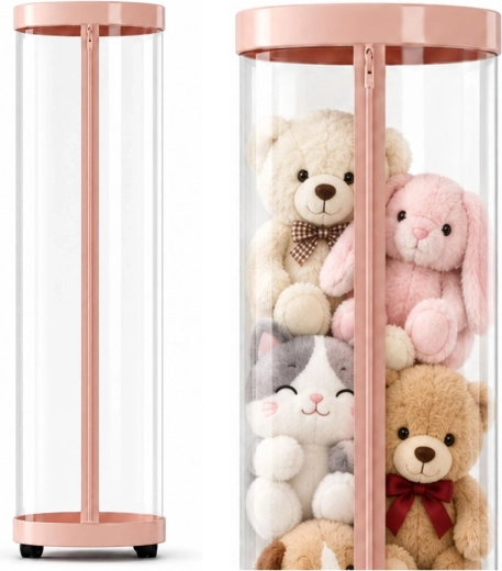 Organizzatore girevole rosa per peluche e giocattoli con illuminazione LED, 126 cm