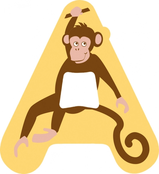 Lettera di legno A - Decorazione con scimmietta