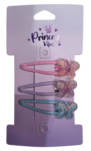 Set Pink di fermagli per capelli glitterati con farfalle (3 pz)
