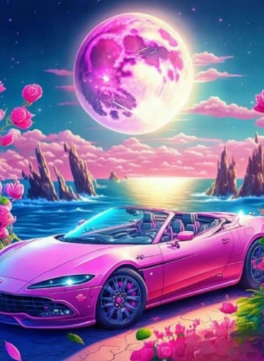 Pittura diamantata – cabriolet nel paradiso rosa 30 × 40 cm