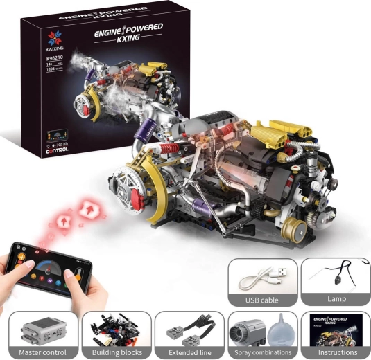 Kit di costruzione di un motore con USB, luce LED ed effetto fumo (1394 pezzi)