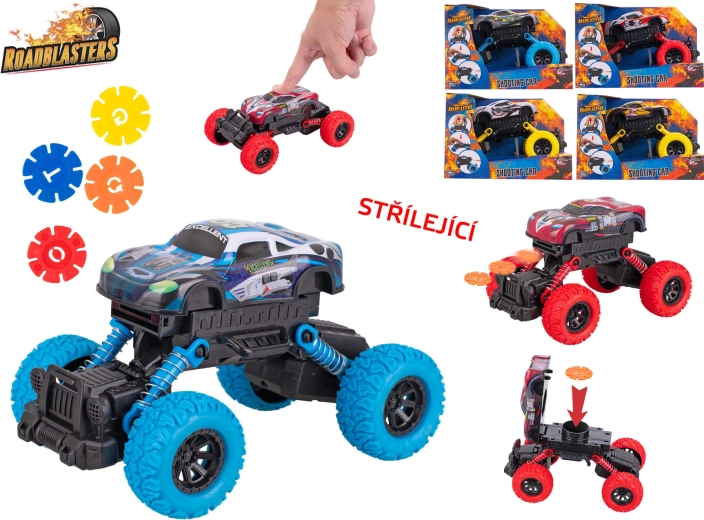 Roadblasters auto con grandi ruote – modello in metallo 17 cm con meccanismo a inerzia e lancio di dischi