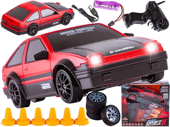 Auto RC da drift Toyota 1:24 2,4 GHz 4WD rosso-nero