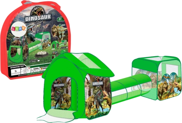 Parco giochi 3 in 1 per bambini – tenda con tunnel e piscina con palline a tema dinosauri