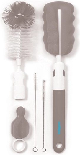 BabyOno spazzola per la pulizia di biberon e succhietti con manico intercambiabile, grigio