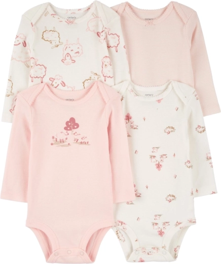 Body da bambina Carter’s a maniche lunghe Pink/Ivory, set 4 pz, taglia 56