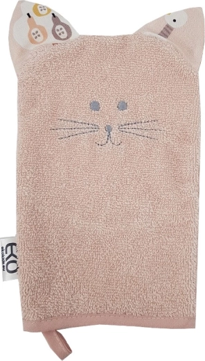 EKO guanto da bagno in cotone con orecchiette Cat Rose, rosa 20 × 15 cm
