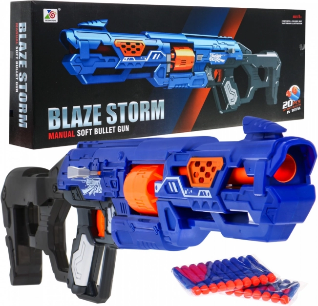 Blaster manuale per bambini BLAZE STORM 8+ con otturatore e 20 proiettili in foam