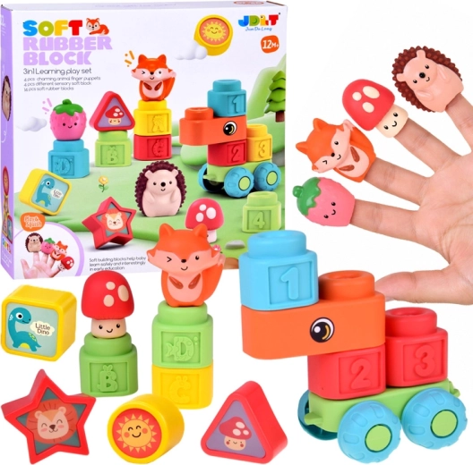 Morbidi cubi sensoriali in gomma 3 in 1 con marionette da dito