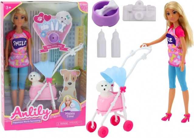 Bambola Anlily con cane nel carrello