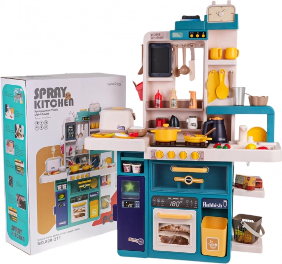 Cucina giocattolo interattiva con vapore, luci e suoni, 80 pezzi – Blu