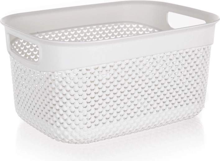 Cestino portaoggetti in plastica effetto rattan bianco 23 × 17 × 12 cm, 3,3 l