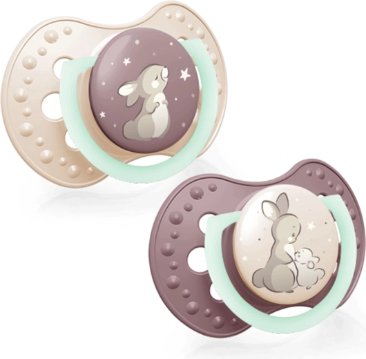 LOVI Night&Day ciuccio dinamico in silicone 0–6 mesi, 2 pz (per bambine)