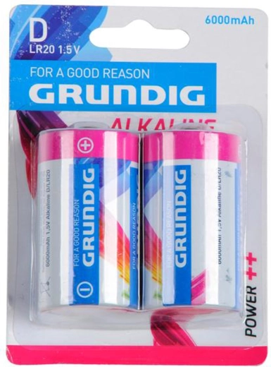 Batterie alcaline D LR20 GRUNDIG 6000 mAh, 2 pz