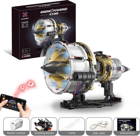 Kit di costruzione di un motore a turbina con alimentazione USB e illuminazione LED (564 pezzi)
