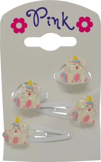 Accessori per capelli Gattina – set di mollette e elastici per bambini (4 pezzi)