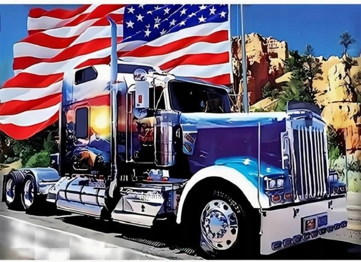 Pittura diamantata Auto americana con bandiera 30 × 40 cm