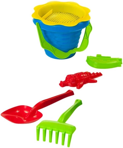 Set da sabbia per bambini con secchiello, setaccio, formine e attrezzi 6 pz