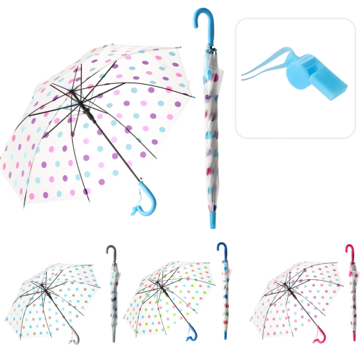 Ombrello trasparente da donna con pois colorati, diametro 83 cm