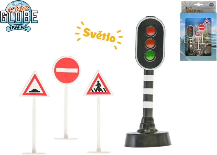 Semaforo a batteria con luce 13 cm + 3 segnali stradali KIDS GLOBE TRAFFIC