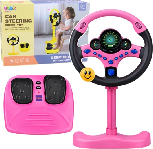 Volante interattivo per bambini con supporto e pedali rosa