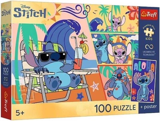 Puzzle premium pro per bambini Lilo & Stitch – Giorni in spiaggia 100 pezzi