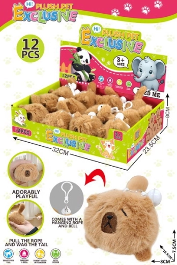 Portachiavi di peluche capibara a carica 10,5 cm con campanellino