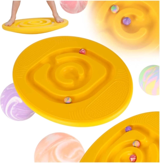 Tavola basculante per bambini con labirinto gialla