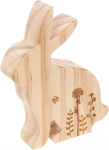 Coniglietto in legno con fiore marrone 9 cm