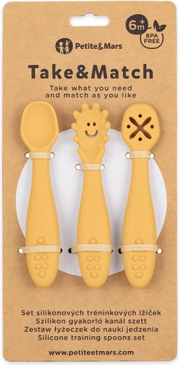 Petite&Mars cucchiaini da allenamento in silicone Take&Match, set 3 pz, Intense Ochre, 6m+
