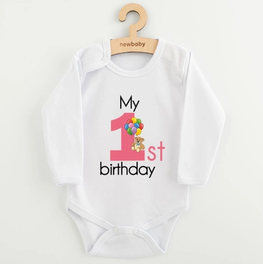 Body per bambini con stampa New Baby My First Birthday rosa, taglia 86 (12–18 mesi)