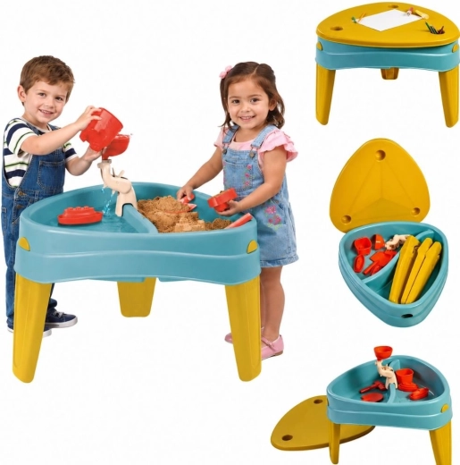 Tavolo multifunzione Febr per acqua e sabbia 3 in 1 con coperchio