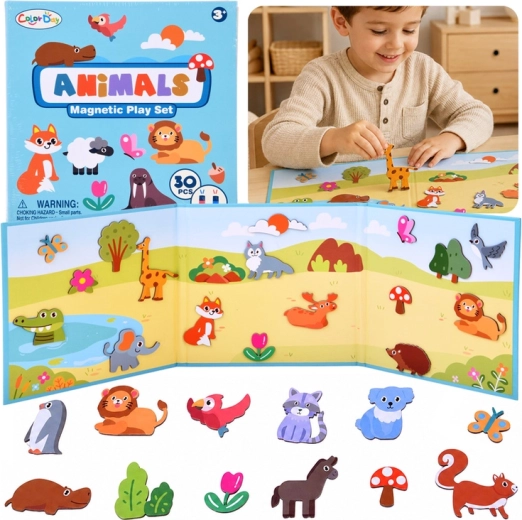 Puzzle magnetico animali con tavola pieghevole e 30 magneti