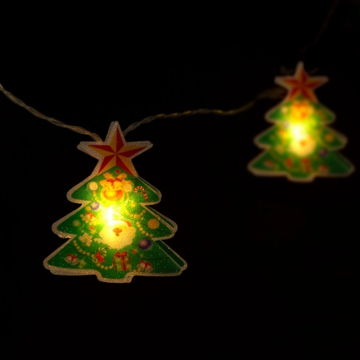 Catena luminosa LED con alberelli natalizi, 10 LED, luce bianca calda