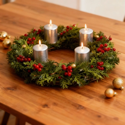Set di 4 candele cilindriche argentate senza profumo