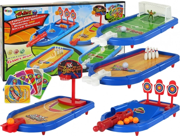 Set da tavolo di giochi 4 in 1 – basket, calcio, bowling e tiro al bersaglio