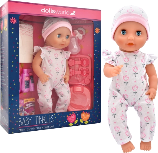 Dolls World bebè Baby Tinkles 38 cm con funzione di bere e fare la pipì con accessori