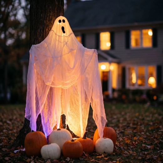 Tessuto decorativo spaventoso di Halloween 2,15 × 1,52 m bianco