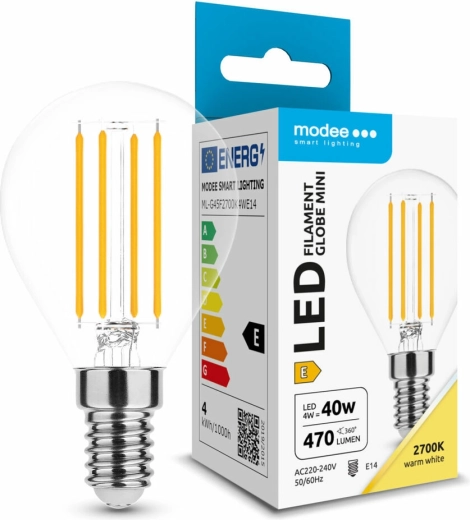 Modee Lampadina LED Filament Globe Mini G45 4 W E14, 470 lm, bianco caldo