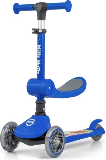 Monopattino a tre ruote con equilibrio e seduta Milly Mally Fuzzy blu per bambini