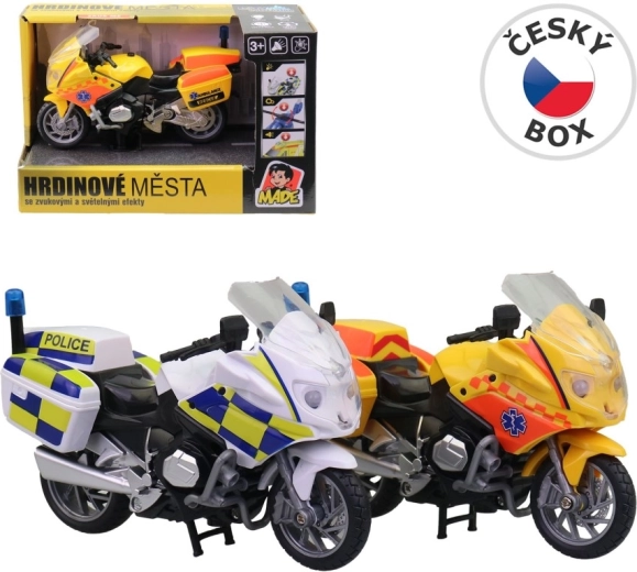 Motocicletta giocattolo della polizia o ambulanza con luci e suoni - 1 pezzo