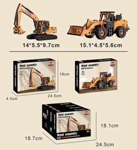 Kit di costruzione in legno macchina da cantiere 14 cm (caricatore o escavatore) - 1 pezzo