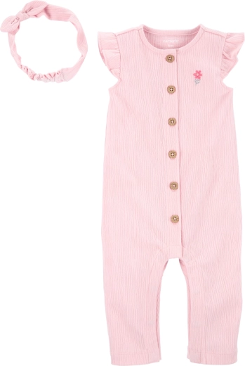 Set da bambina Carter’s: tutina senza maniche con zip e fascia, rosa
