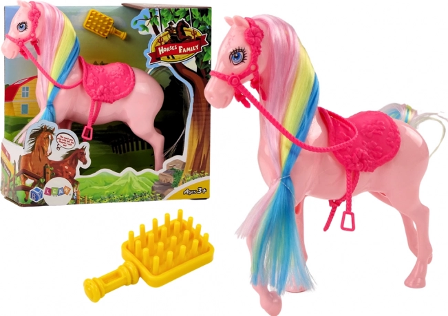 Figurina Cavallo con Criniera Colorata e Sella Rosa