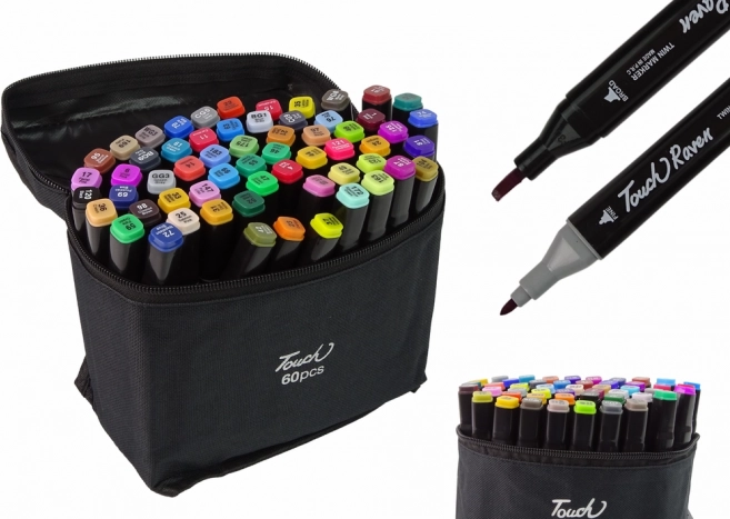 Set di pennarelli alcolici Touch Raven 60 pezzi con doppia punta