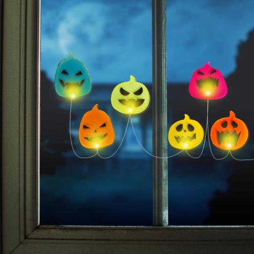 Decorazione LED da finestra per Halloween con zucche, 85 cm
