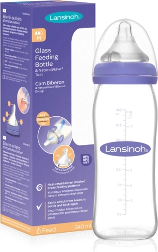 Lansinoh biberon in vetro con tettarella NaturalWave (M) 240 ml