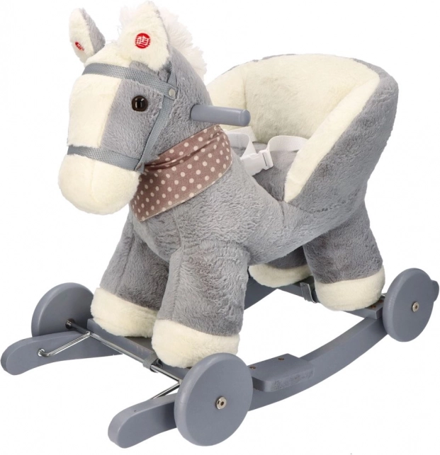 Cavalluccio a dondolo in peluche con seduta e rotelle – grigio