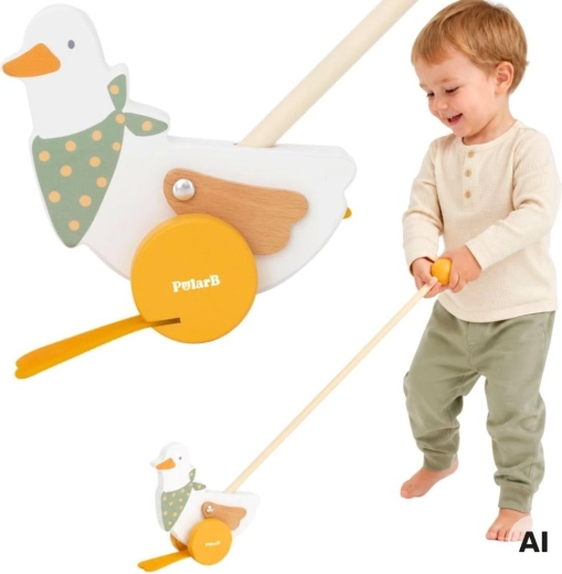 Viga PolarB oca in legno da spingere su bastone per bambini 12m+